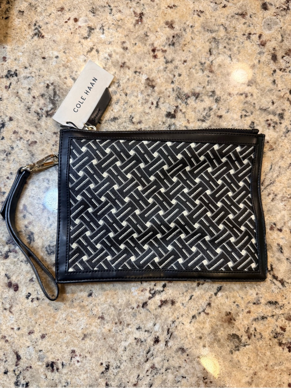 Cole Haan Black & White Woven Wristlet Clutch NWT